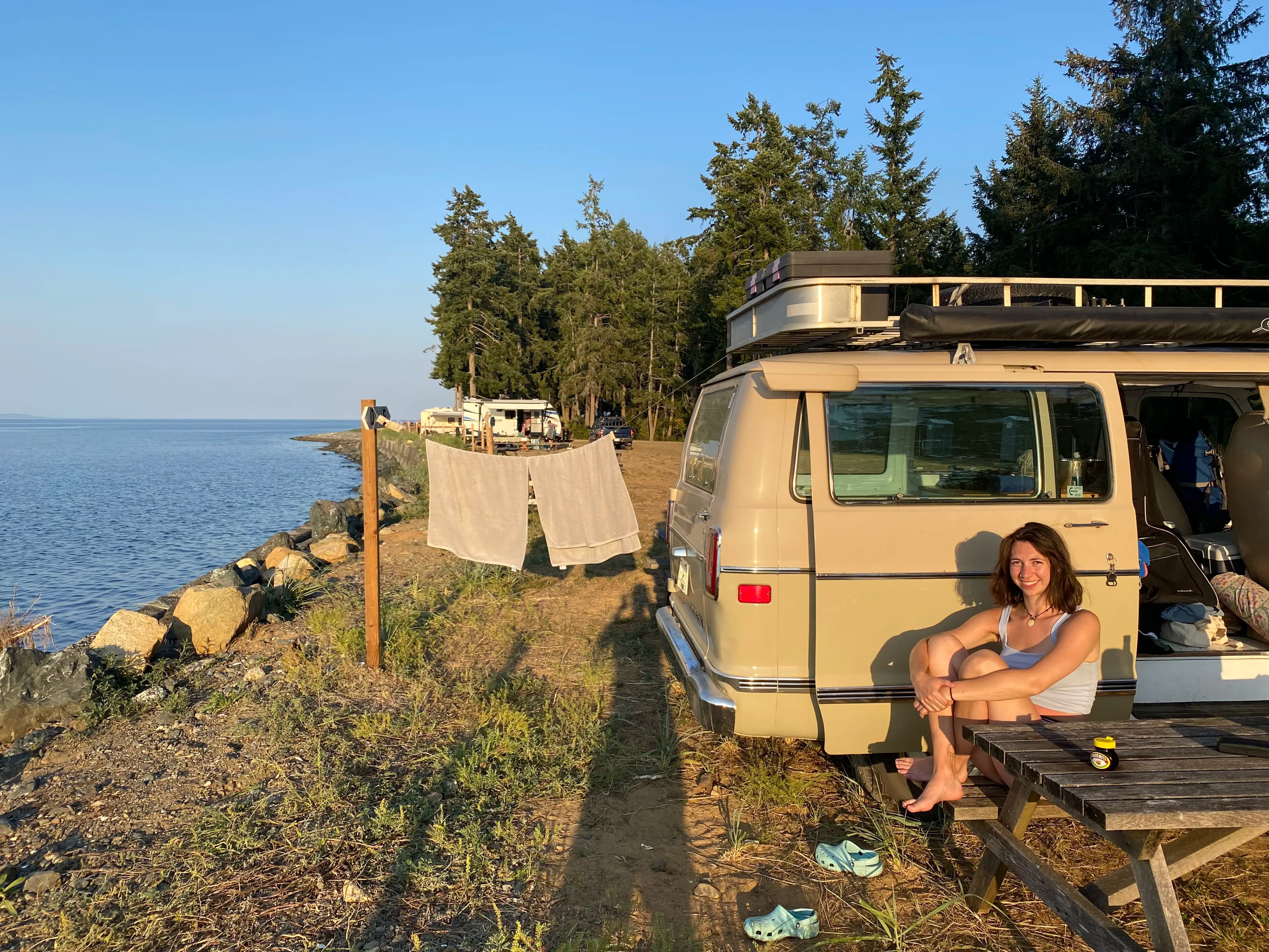 Lindsey in front of a camper van